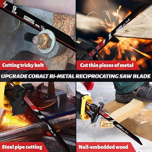 25 Pack 9 in 14/18 TPI Reciprocating Saw Blades for Sawzall Blades Metal Cutting,M42 Steel Cobalt Bi-Metal Blades for Automobile Dismantling Replace for Milwaukee for Dewalt for Diablo Sawblade