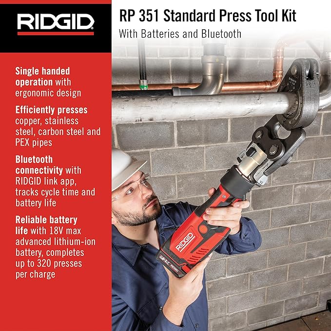 RIDGID 67188 Model RP 351 ProPress Standard Press Tool and Battery Kit with ProPress Tool, Battery, Charger, and Case