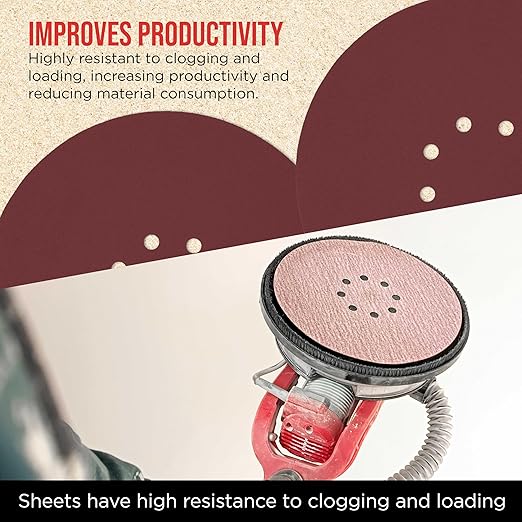 Premium 9" Red 8-Hole Pattern 220 Grit Sanding Discs, Box of 20 - Dustless Hook & Loop Backing Sandpaper for Drywall Power Sanders, Fine-Cut Abrasive - Woodworking, Sand Auto Paint