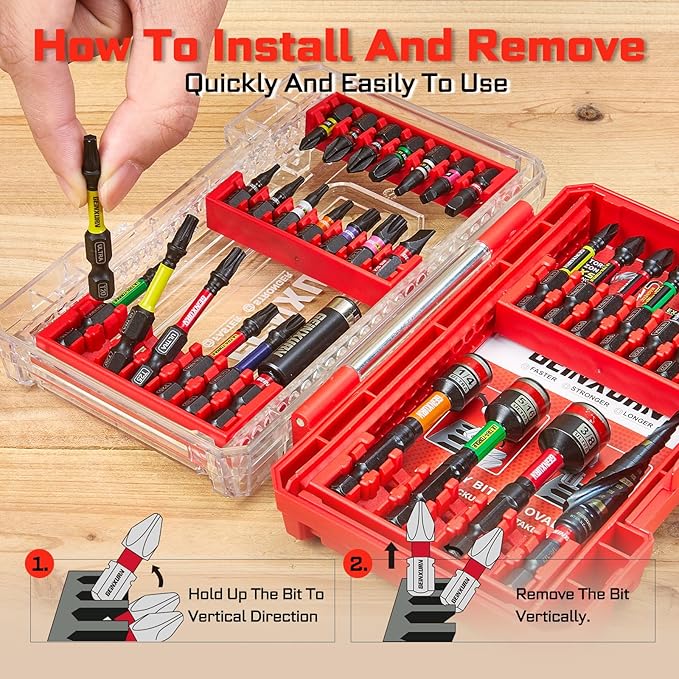 32Pieces Impact Screwdriver Bits Set, Magnetic S2 Steel 1??2?쒺hillips/Square/Torx/Slotted Bits Tips,Impact Bit Holder and Nut Driver Set with Red Storage Box Case