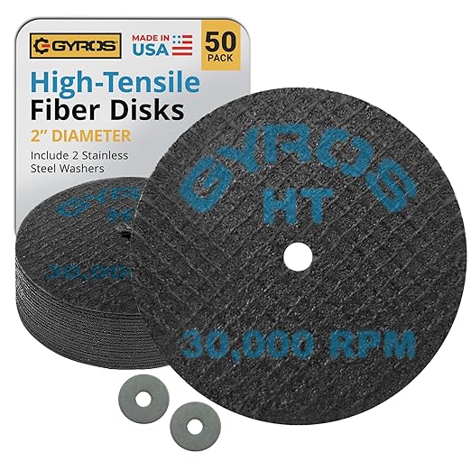 GYROS Cut-Off Wheels for Rotary Tools ??2??High-Tensile Fiberglass Reinforced, 50-Pack | Bulk for Cutting Hardened/Unhardened Steel, Steel Alloys, Hard Bronze, Metal | Made in USA 11-32208/50