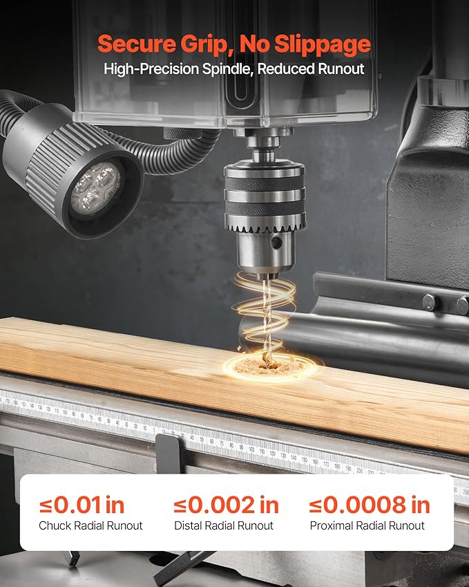 VEVOR 15.875-Inch Mill Drill Machine, 2 HP, Benchtop Milling Drill Press, 150-2560 RPM Adjustable Speed, with Rotating Vise, Laser and Work Light, Milling Drilling Machine, for Woodworking Light Metal
