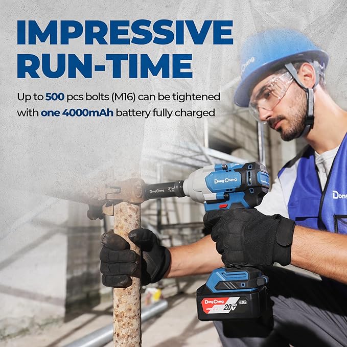 Dong Cheng 20V Brushless Impact Wrench, 515 ft-lbs High Torque, 1/2 Inch Cordless Impact Gun with Tool Bag, 4-Speed for Cars, Trucks, Tractors, Includes 2 x 4.0Ah Batteries & Charger