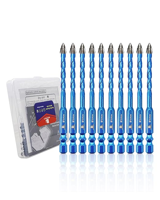 Serrated Carbide Masonry Drill Bit Set 1/4"*10 - Wood Drill Bits for Wood/Plastic/Masonry/Ceramic Tile Hex Shank Drills