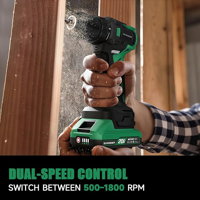 SCHNEIDER 20V MAX Cordless Drill Driver, Brushless, 619 in-lbs, 1/2 Inch Electric Drill, 2 Speed, 2 Batteries and Charger Included