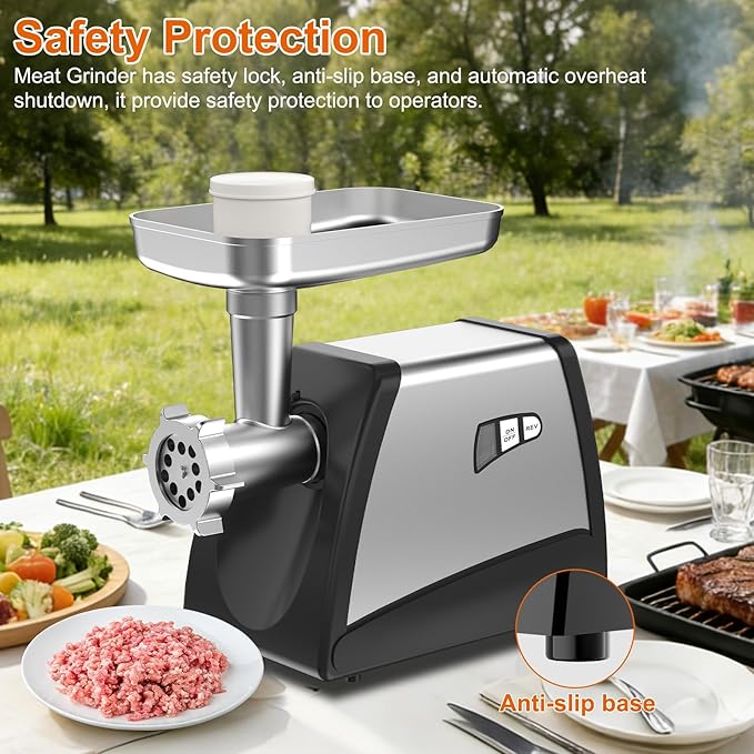 Commercial Meat Grinder, ETL Certified Meat Mincer, Heavy Duty Sausage Stuffer, Peak Power 3150W, with S.S. Blade, Multi Size Grinding Glates & Sausage Stuffer Tube, for Catering, Restaurant