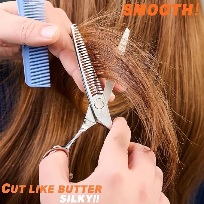 High-end Professional Hair Cut Thinning Scissors Hair Cutting Teeth Shears Barber Hairdressing Texturizing Scissor Extremely Very Sharp 6 Inch Stainless Steel Alloy For Men Women Salon& Home