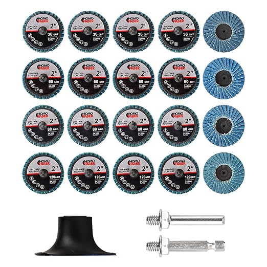HOMO FABER 21 PCS 2 Inch Die Grinder Flap Disc, with 1/4" Holder, Grit 36/60/80/120, Roll Lock Grinding Sanding Disc for Die Grinder Surface Prep Strip Grind Polish Finish Burr Rust Paint Removal