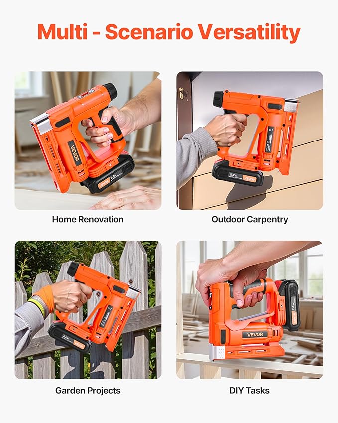 VEVOR Cordless Brad Nailer, 2-in-1 Nail Gun Staple Gun, 18 Gauge 5/8 inch, Includes 1000 Pcs Staples and 1000 Pcs Nails, with Battery and Charger, Non-Slip Rubber Grip, for Woodworking DIY Projects