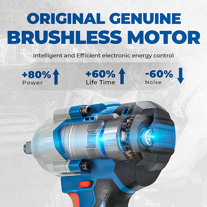 Dong Cheng 20V Brushless Impact Wrench, 515 ft-lbs High Torque, 1/2 Inch Cordless Impact Gun with Tool Bag, 4-Speed for Cars, Trucks, Tractors, Includes 2 x 4.0Ah Batteries & Charger