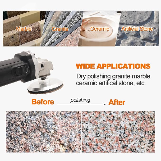 Dry Diamond Polishing Pad Set,7pcs 4 inch #100 for Stone Marble Quartz Granite Sanding Disc Countertop Polish Polisher Pads Kit Tools Used on Grinder or Polisher
