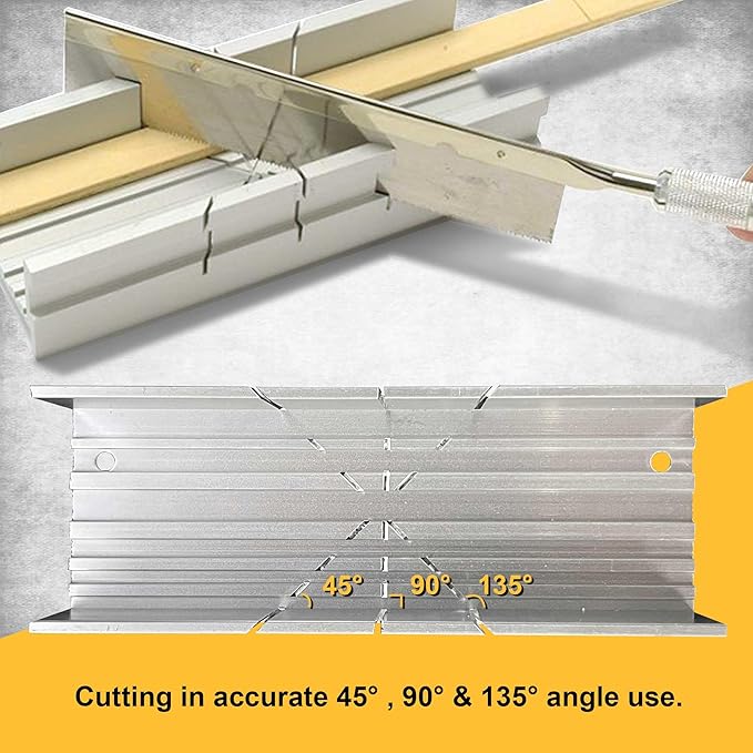 Metal Small Aluminum Miter Box 5.3 Inch Small Tiny Mitre Box for Manual Saw for Hand Saw 3 Cutting Angles - Ideal For Cutting Wood and Soft Metal