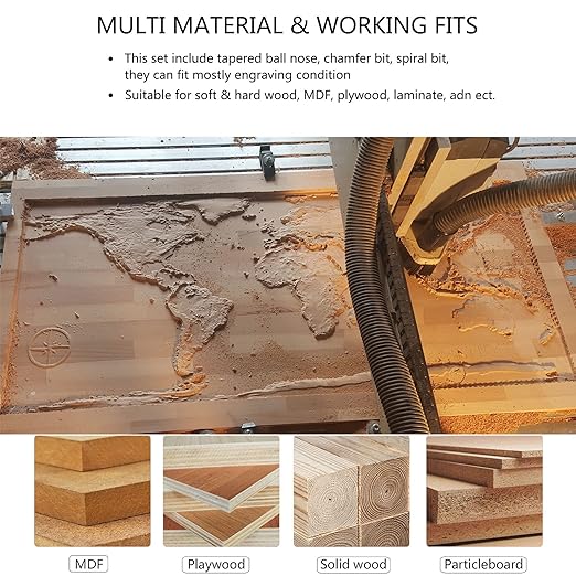 SpeTool CNC Router Bits Carving Set for Wood Profile V Groove Engraving Solid Carbide 1/4 Inch Shank