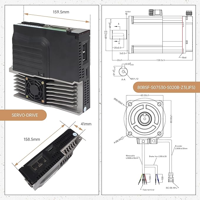 with Brake 750W AC Servo Motor Kit, CNC 220V 4.4A 3000rpm L3000 17-bit Encoder RS485 Servo Motor Driver Controller Kit for CNC Engraver Milling Machine/Robot