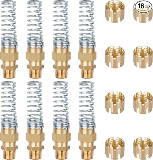 Brass DOT Air Brake Hose End Fitting, Dazakoot 3/8??Hose x 1/2??Male Connector with Spring Guard, Air Brake Connector for Semi Truck - 8 Pack End Fitting & 8 Pack Sleeve Tube
