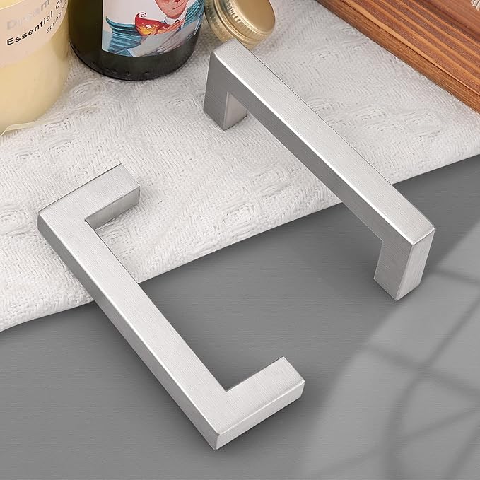 Probrico 5 Pack|Sqaure Kitchen Cabinet Pulls 3-1/2 inch Hole Center, Stainless Steel Furniture Cabinet Hardware, Brushed Nickel Cabinet Handles, 4 Inch Total Length