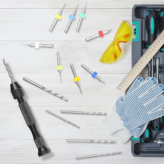 59 Pieces Hand Drill Bits Set Include 49 Pcs Metal Pin Vise Hand Drill Micro Mini Twist and 10 Pcs Tungsten Carbide PCB Rotary Tools for Resin Polymer Wood Craft DIY Jewelry Making Carving