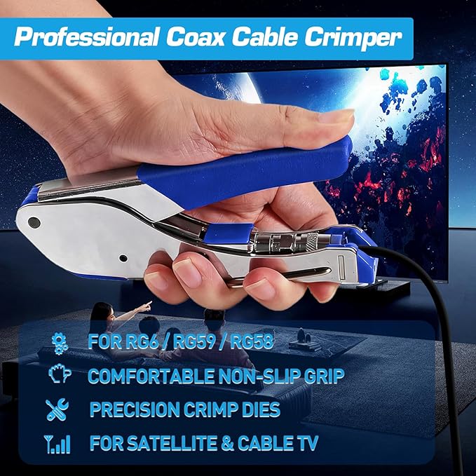 ZOERAX Coax Cable Crimper Kit for RG59 RG6, 3-in-1 Coaxial Tool Set, Includes Stripper & 20PCS F Connectors, Compatible with RG11/RG7, for Satellite TV, Home Theater & Network Cabling