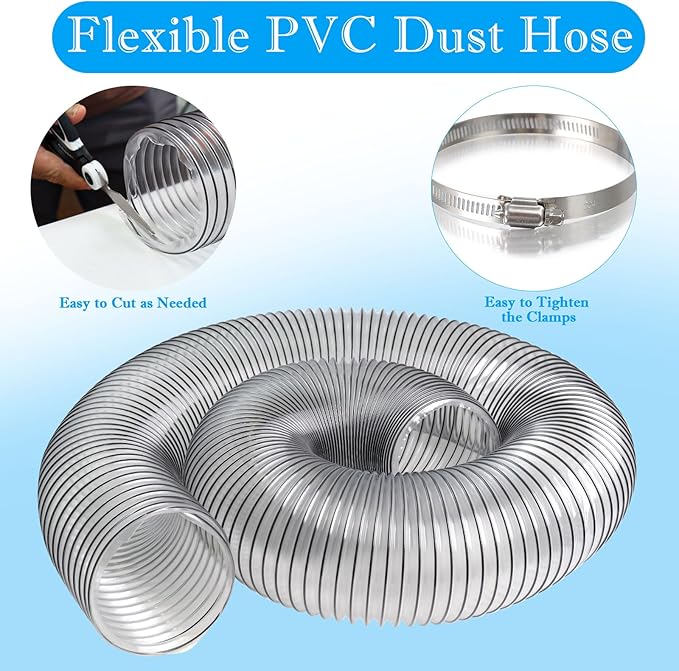 6" x 30' PVC Dust Collection Hose,6 Inch Dust Collector Vacuum Hose for Woodworking Dust Collection Systems, Dust Collection Tube Flexible Clear PVC Fume Debris Collection Hose w/Carbon Steel Wire
