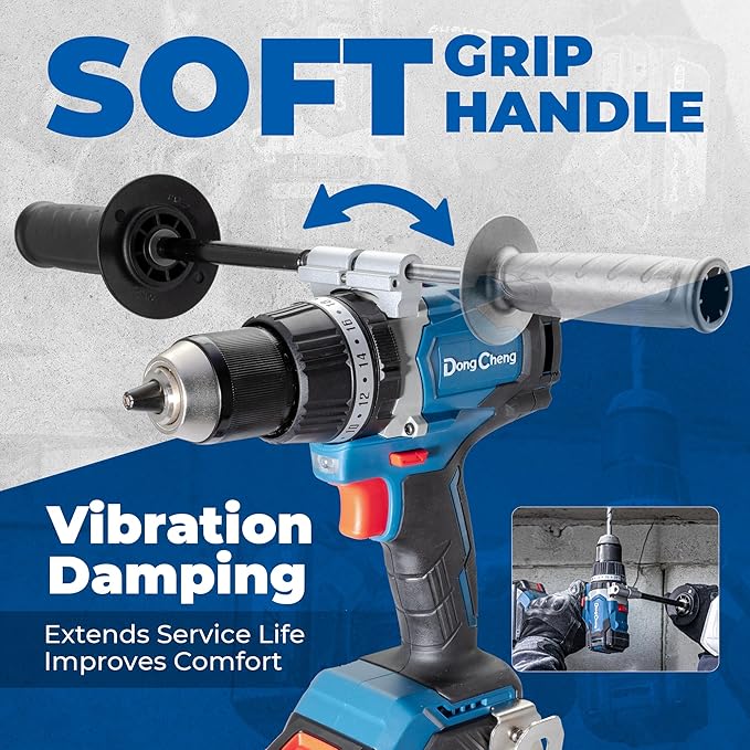 Dong Cheng 20V Brushless Hammer Drill, 1062 in-lbs, 1/2" Keyless Metal Chuck, 24+1+1 Clutch, Cordless Hammer Drill with 4.0Ah Battery Kit for Drilling Brick Wall, Metal, Wood