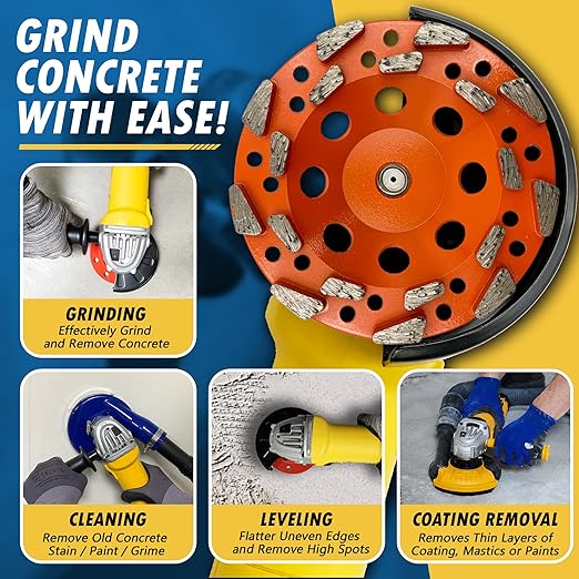 5" High Performance Diamond Grinding Wheels for Aggressive Concrete, Paint, Epoxy, Mastic & Coating Removal, #20 Grit, 18 Segments, 5/8"-11 Threaded Arbor