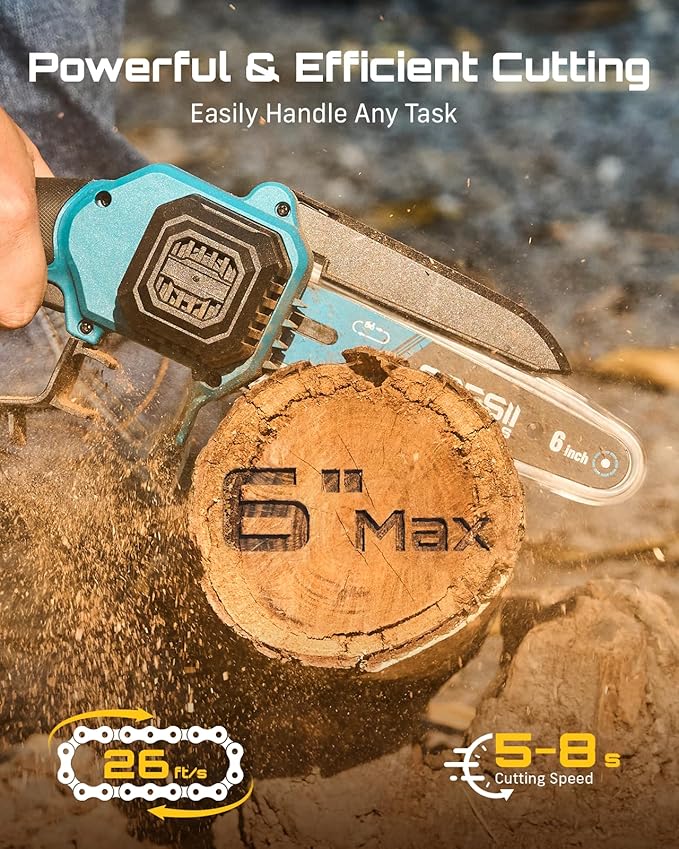 SEESII Mini Chainsaw & Electric Pruning Shears Combo, 6-inch Brushless Handheld Power Chain Saw, 1.2??Cutting Cordless Pruner for Tree Trimming, Tools Kit with 2x2000mAh Batteries, Fast Charger