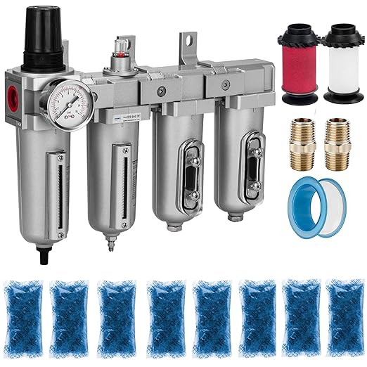 NANPU 1/2" NPT Industrial Grade 4 Stage Air Drying System - Particulate Filter, Coalescing Filter, Double Desiccant Dryers & Air Regulator, Metal Bowl, Auto Drain, for Paint Spray竊?Plasma Cutter