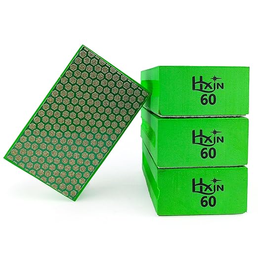 Diamond Hand Polishing Pad Diamond Sanding Block Foam Backed Diamond Sponge Sanding Pads for Wet or Dry Grinding polishing for Granite Marble Stone Tile Glass Ceramic (4, 60# Hexagon)