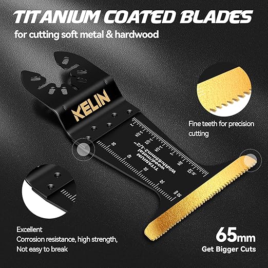 KELIN 56 PCS Oscillating Multi Tool Blades Kit, 4 Types Titanium Saw Blades for Wood, Metal, Drywall, Pipes ??Fits Dewalt, Bosch, Milwaukee & 98% Oscillating Tools