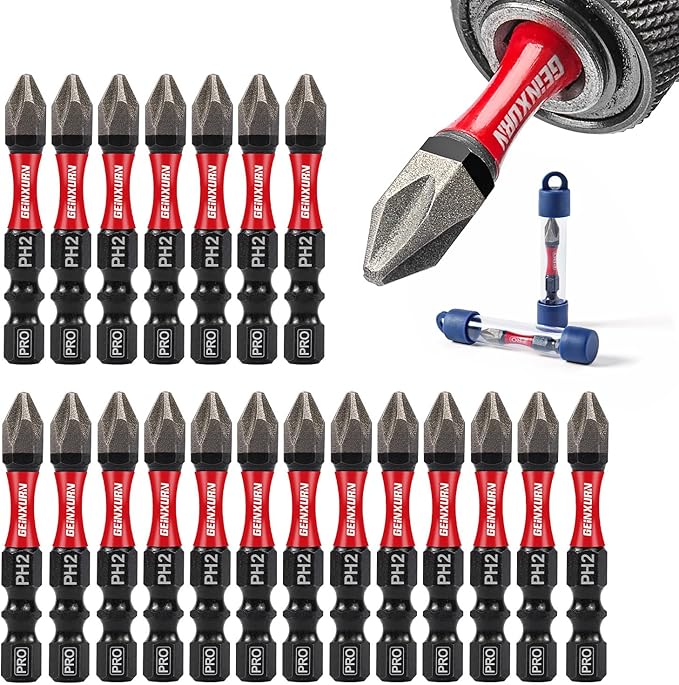 20Pcs Diamond Coated Impact Screwdriver Bit Set, 2 Inches #2 Phillips Power Driver Bits, Magnetic S2 Steel PH2 Screwdriver Bits Set with Tubes Package