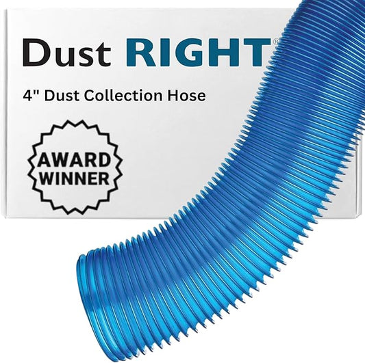 Dust Right 4??Dust Collection Hose - Compact & Space-Saving Shop Vac Hoses -Incredibly Stretch dust vacuum hose for far corners of your Workspace-Ideal Dust Collector Hose for all your Wood shop Needs