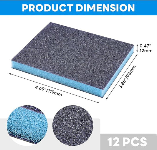 12 Pack 280 Grit Sanding Sponge, Wet Dry Sanding Block Sandpaper Sponge, Washable & Reusable Sanding Pads Soft Foam Sand Block for Metal Wood Drywall Furniture Polishing