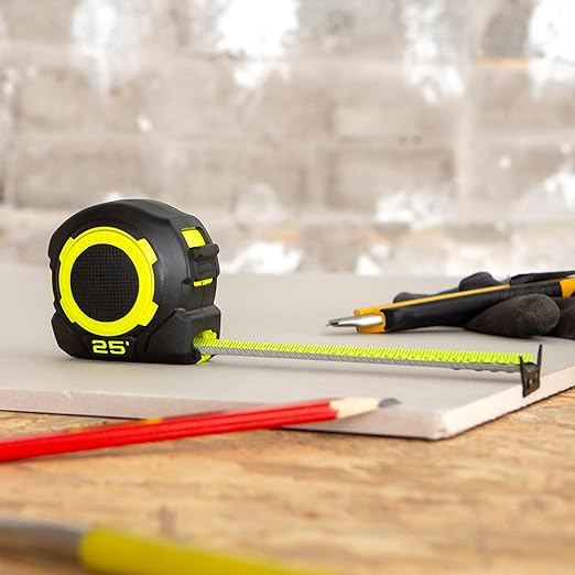 Komelon 25-Ft Retraction Control Tape Measure with Fraction Marks, Backside Printing, High Visibility Blade (TC25)