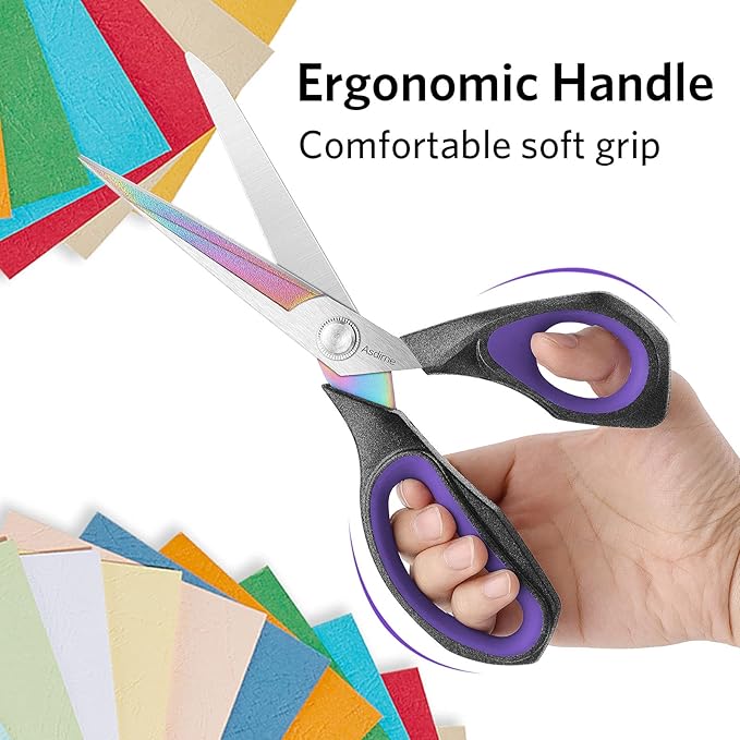 Professional Fabric Scissors, Heavy Duty Titanium Coating Sewing Scissors, Ultra-Sharp Blade Fabric Shear, Ergonomic Rubber Handle, Great for Craft, Sewing, Leather Tailor, 9.4?? Black/Purple