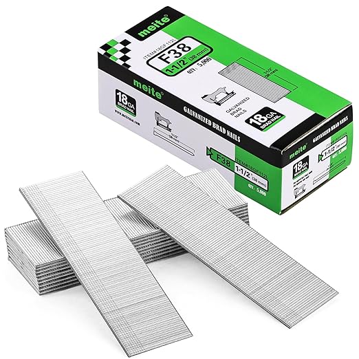 meite 18 Gauge Brad Nails, 1-1/2-Inch 18GA Brad Nails, Galvanized Nail Gun Nails for Pneumatic, Electric Brad Nailer Gun (5,000 Counts)