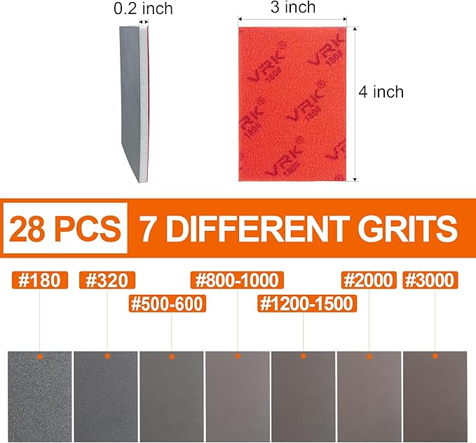28 Pcs 180-3000 Grit Sanding Sponge,Ultra Fine Sandpaper,Soft Foam Hand Sander Block Wet Dry Sanding Pads for Automobile Wood Furniture Metal Drywall Polishing