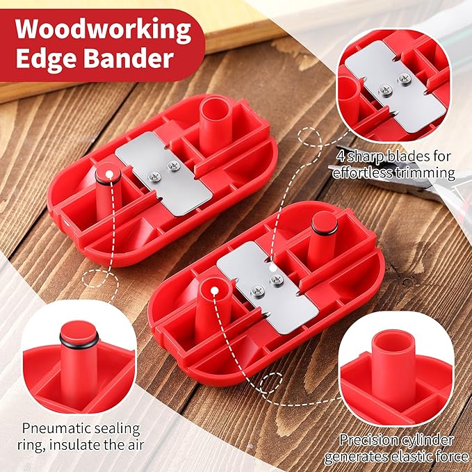 Feekoon Edge Banding Trimmer with Tungsten Carbide Blades, Edge Band Cutter Tool, Versatile Hand Planer Bander for Burrs, Corner Planer, Wood Chamfering Fillet Scraper for PVC ABS Melamine, Red