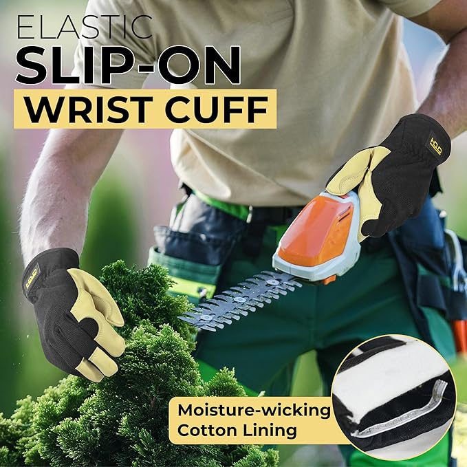 HANDLANDY Men Leather Gardening Gloves, Utility Work Gloves for Mechanics, Construction, Driver