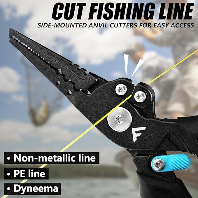 FLISSA 7-1/2 Inch Fishing Pliers, Safety Lock Design Fish Pliers Saltwater with TPR Handle, Stainless Steel Hook Remover with Braid Cutters, Sheath and Lanyard, Fishing Tool Gifts for Men