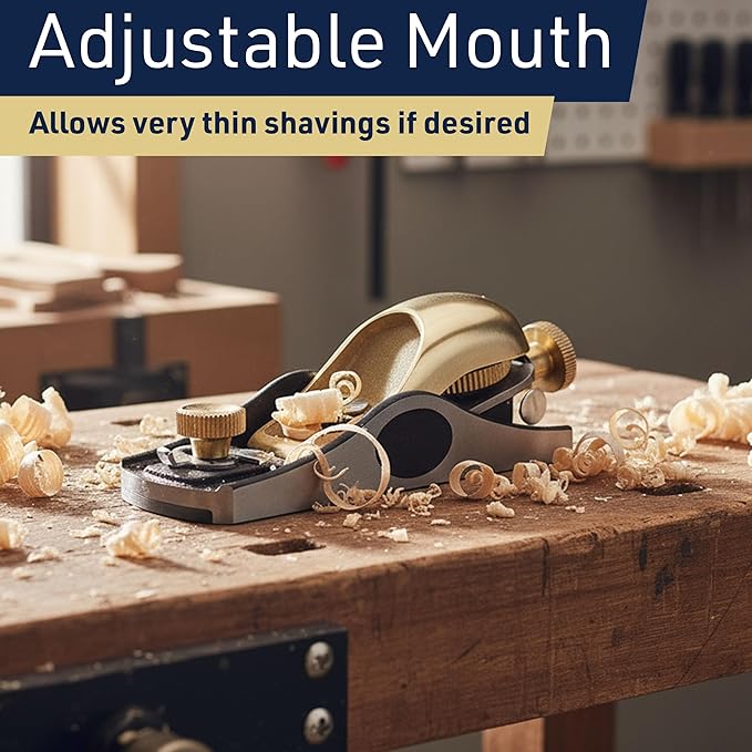 Low Angle Block Plane - Wood Planer Hand Tool with 1/8” Blade, Cast Iron Body, and Brass Knobs and Cap - Hand Planer for Woodworking with Adjustable Mouth for Thin Shavings by Kings County Tools