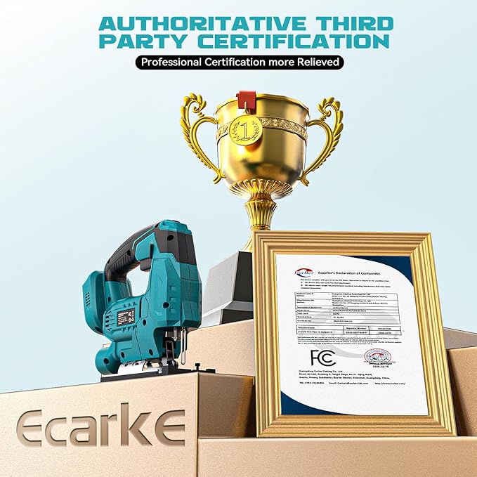 Ecarke Cordless Jig Saw Compatible With Makita 18V Battery (Only Tool), 4 Orbital Sets, 6 Variable Speeds Control, Dust-Blowing, ±45° Bevel Cuts, LED Light and 6PCS Blades For Cutting