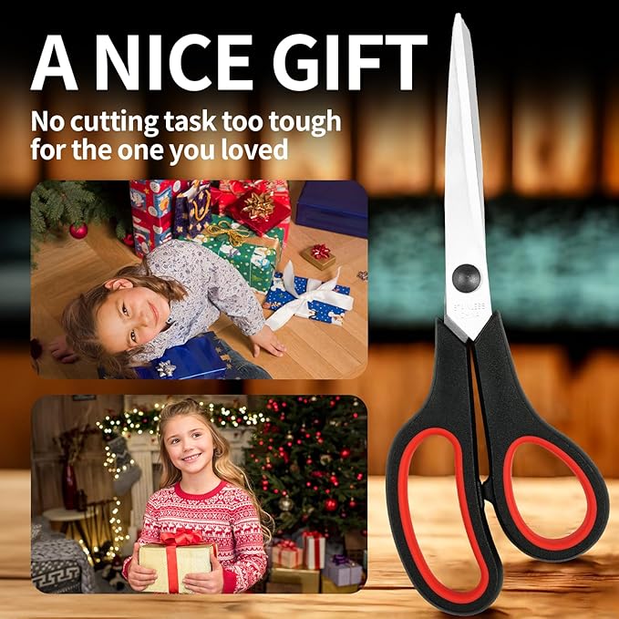 Scissors, 3-Pack 8" Heavy Duty Scissors with Ultra Sharp Blades and Comfort Grip Handles - For Office, Home, School, Sewing, and Crafts (Red, Green, Blue)