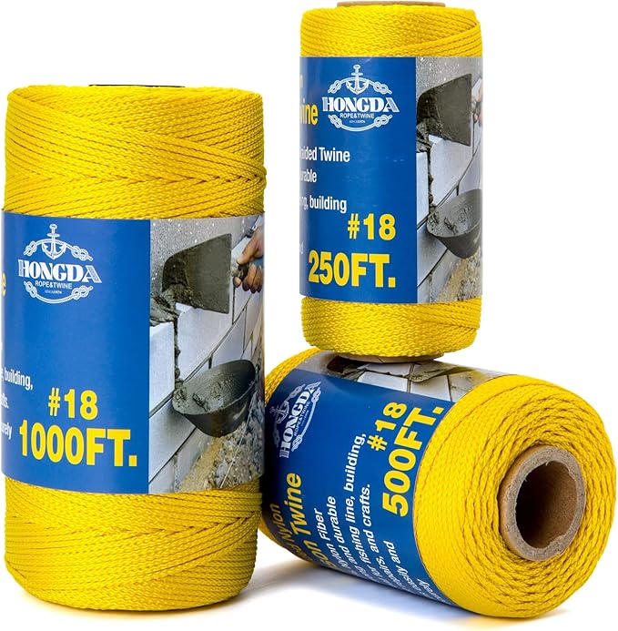 HONGDA Nylon Twine, 500 Feet #18 Braided Nylon Mason line String Perfect for Masonry Jobs and for The Layout of General Construction, Gardening, DIY Project, Yellow