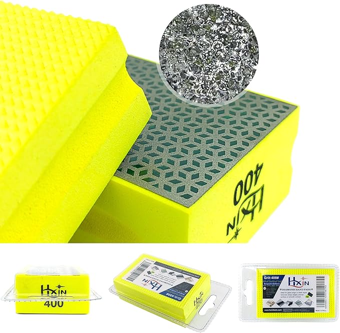 Diamond Hand Polishing Pad Diamond Sanding Block Foam Backed Diamond Sponge Sanding Pads for Wet or Dry Grinding polishing for Granite Marble Stone Tile Glass Ceramic (1, 400# Cubic)