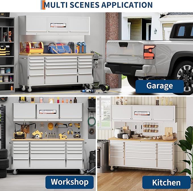 72 inch Tool Chest, Tool Box Mobile 15 Drawers, Storage Rolling Cabinet with Wheels, Lock Key Locking System Drawer Liners for Garage, Warehouse, Repair Shop