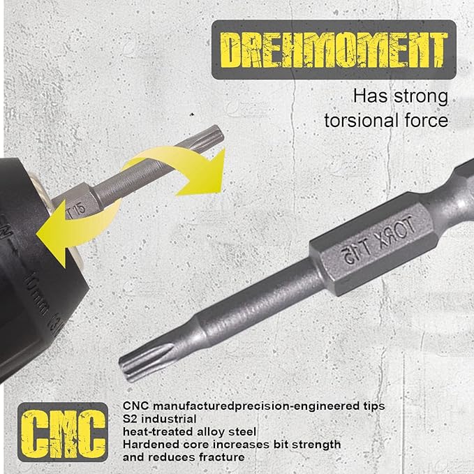 18pcs T15 Impact Driver Bits 50mm Impact Bit 1/4" Hex Shank S2 Drill Screwdriver Bit for Electronics Appliances and Automotive Repair
