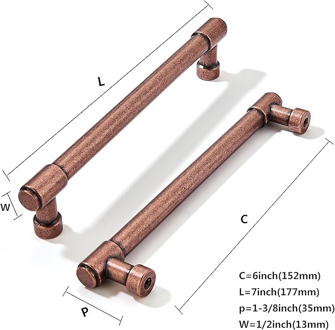 khtumeware 10 Pack 6 Inch(152mm) Vintage Antique Copper Cabinet Pulls Kitchen Cabinet Hardware for Cupboard Drawer Handles Dresser Pulls