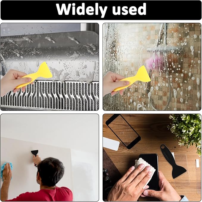 TIESOME 12 Pcs Plastic Spatula Scraper, Plastic Spatula Paint Scrapers, Air Bubble Remover Sticker Installation Tool, Flexible Resin Scraper Paint Scrapers for Decal, Grout Removal (Black, Yellow)