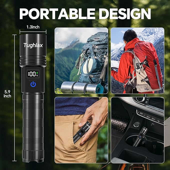 3Pack Rechargeable Flashlights High Lumens 9900LX, Super Bright Flashlight with LCD Digital Display, 5Modes Adjustable LED Flashlight Tactical Flashlights High Powered, Flash Lights for Emergency
