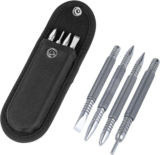 BESTNULE 4-Piece Nail Setter Dual Head Nail Set & Dual Head Center Punch & Hammerless Cold Chisel & Hinge Pin Remover Punch Set, Nail Setter Features 1/8-in, 3/32-in, 3/16-in, 1/16-in, 5/16-in, 1/8-in